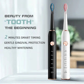 IPX7 waterproof Jianpai electric toothbrushes in black and white with ergonomic design and replaceable brush heads