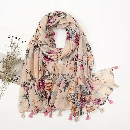 180x90cm printed tassel shawl, ideal for hijab, wrap, or casual beach cover-up
