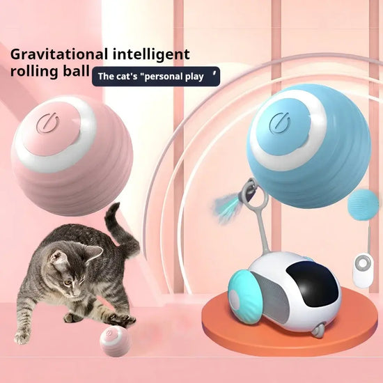 USB rechargeable electronic cat toy ball with motion activation and obstacle avoidance