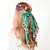 Luxury brand silk scarf for women, 90x90cm square, worn as a summer hijab or hair wrap