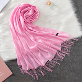 Soft long pashmina wrap used as hijab, headband, or stylish winter stole