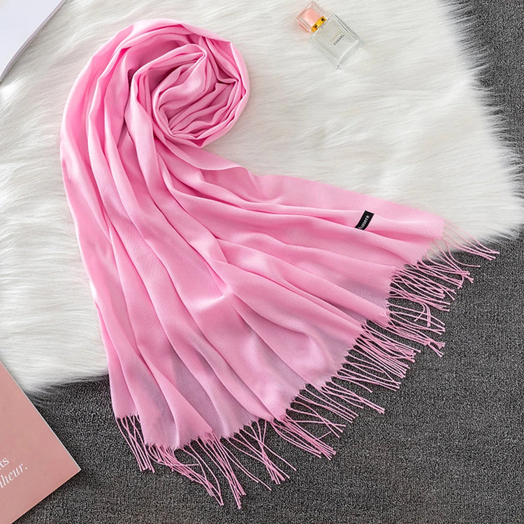 Soft long pashmina wrap used as hijab, headband, or stylish winter stole