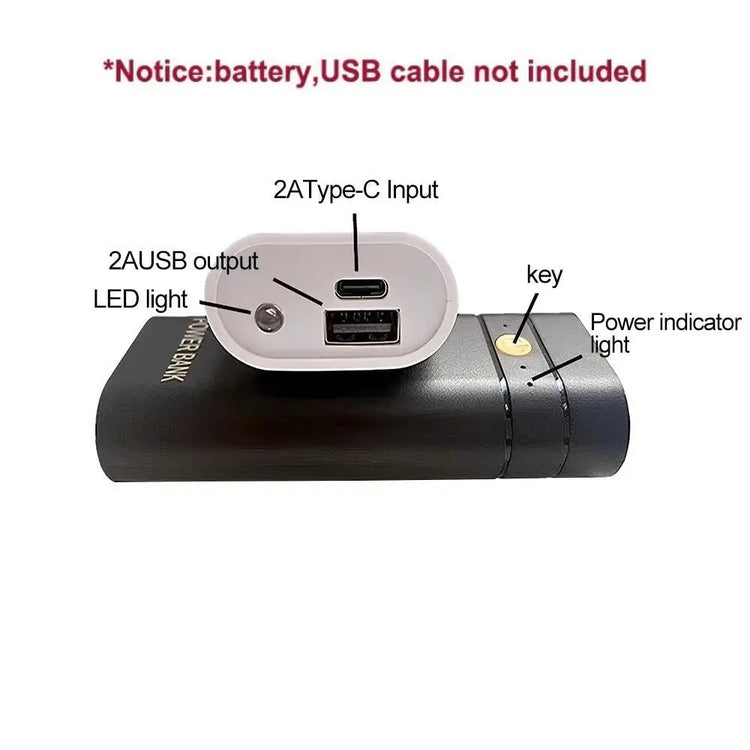 USB Type-C power bank case for 18650 batteries, ideal for phone charging