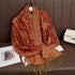 Soft and warm cashmere hijab with bohemian print, styled as a headscarf or wrap