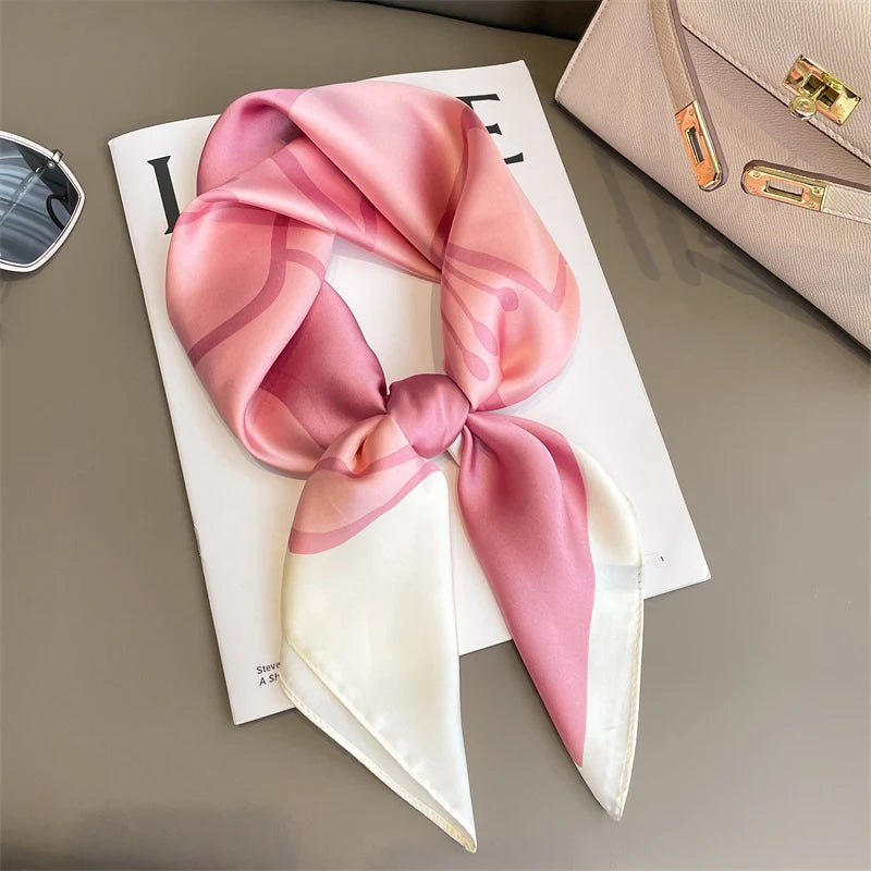 Luxury brand silk plaid square scarf for women, styled as a neck or hair tie
