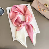 Luxury brand silk plaid square scarf for women, styled as a neck or hair tie