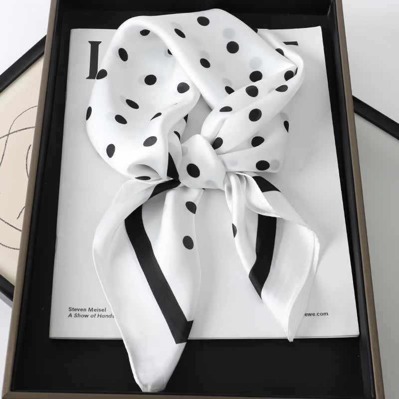 Luxury brand silk plaid square scarf for women, styled as a neck or hair tie