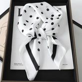 Luxury brand silk plaid square scarf for women, styled as a neck or hair tie