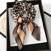 Luxury brand silk plaid square scarf for women, styled as a neck or hair tie