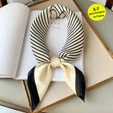 Luxury brand silk plaid square scarf for women, styled as a neck or hair tie