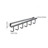 Space-saving coffee cup rack with six hooks for cabinet or shelf mounting