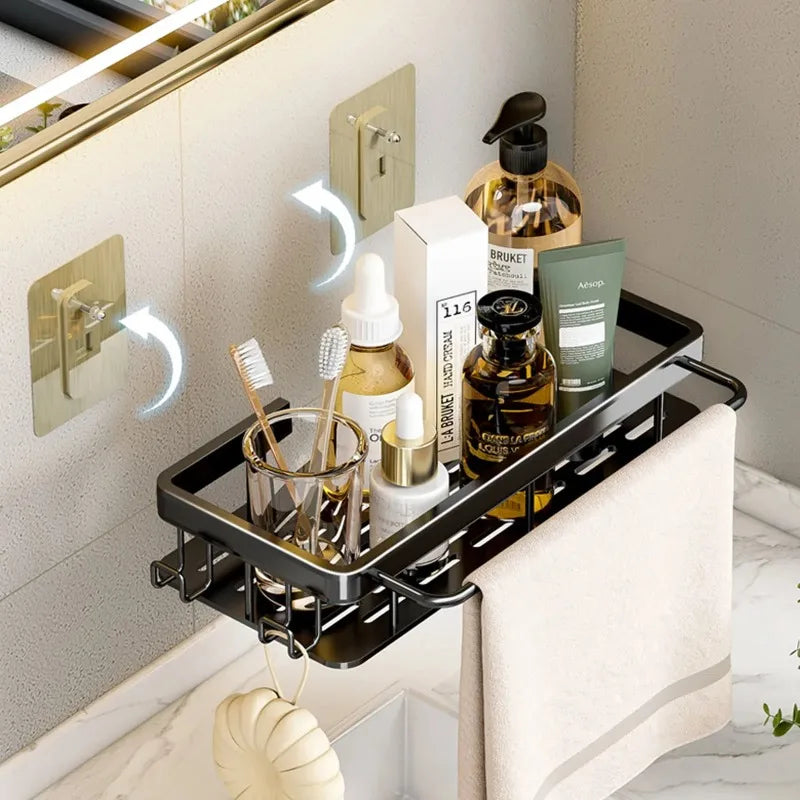 Waterproof aluminum shower shelf for organizing bath products without drilling