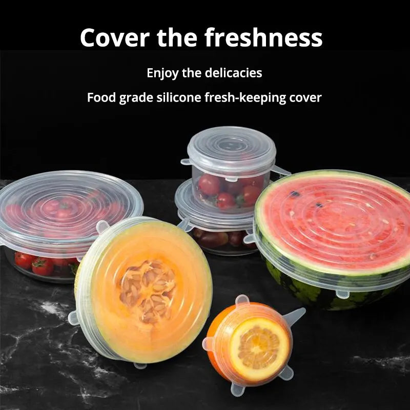 6pcs set of transparent silicone stretch covers for kitchen utensils and bowls