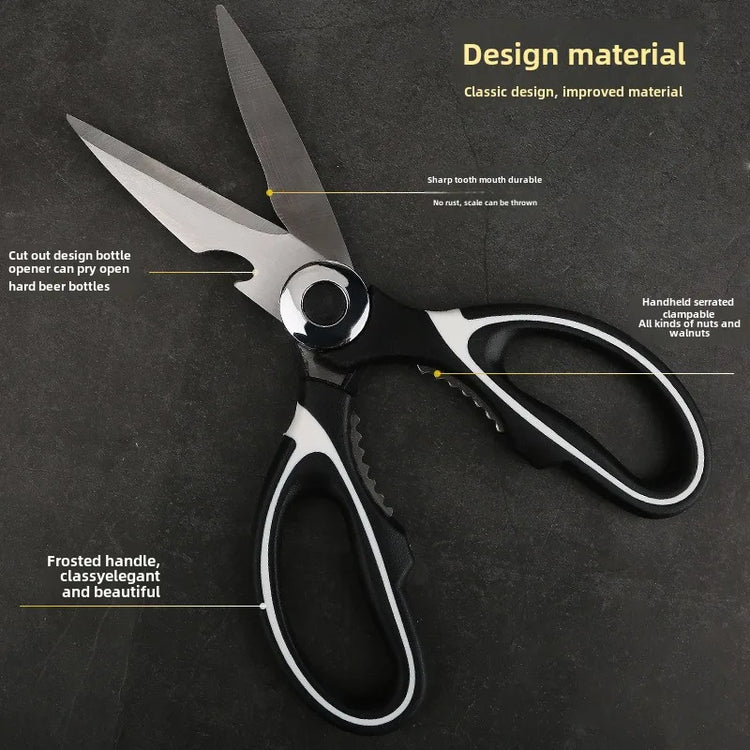 Heavy-duty stainless steel kitchen scissors with thickened blades for cutting chicken bones