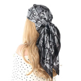 Luxury brand silk scarf for women, 90x90cm square, worn as a summer hijab or hair wrap