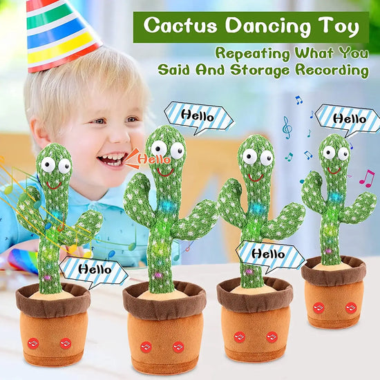 Soft plush toy cactus with LED lights and music for early education
