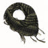 Arab shemagh scarf with traditional houndstooth pattern, styled as a face and neck wrap for sun protection