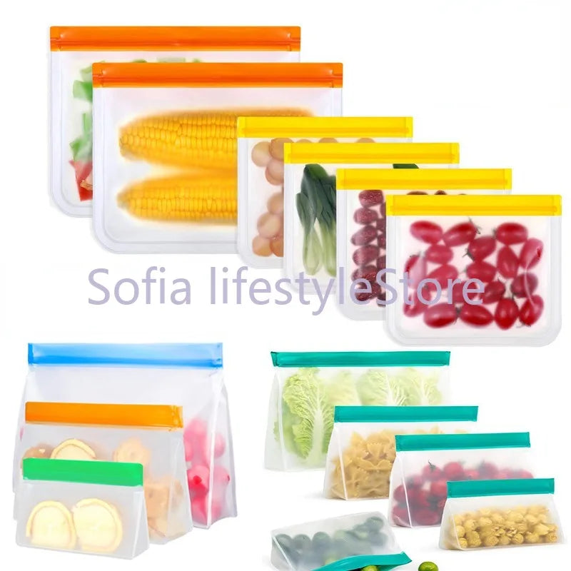 4-10Pcs/Set Stand Up Food Storage Bag Reusable Freezer Sandwich Ziplock Silicone PEVA Bag Kitchen Organizer Storage Fresh Bags