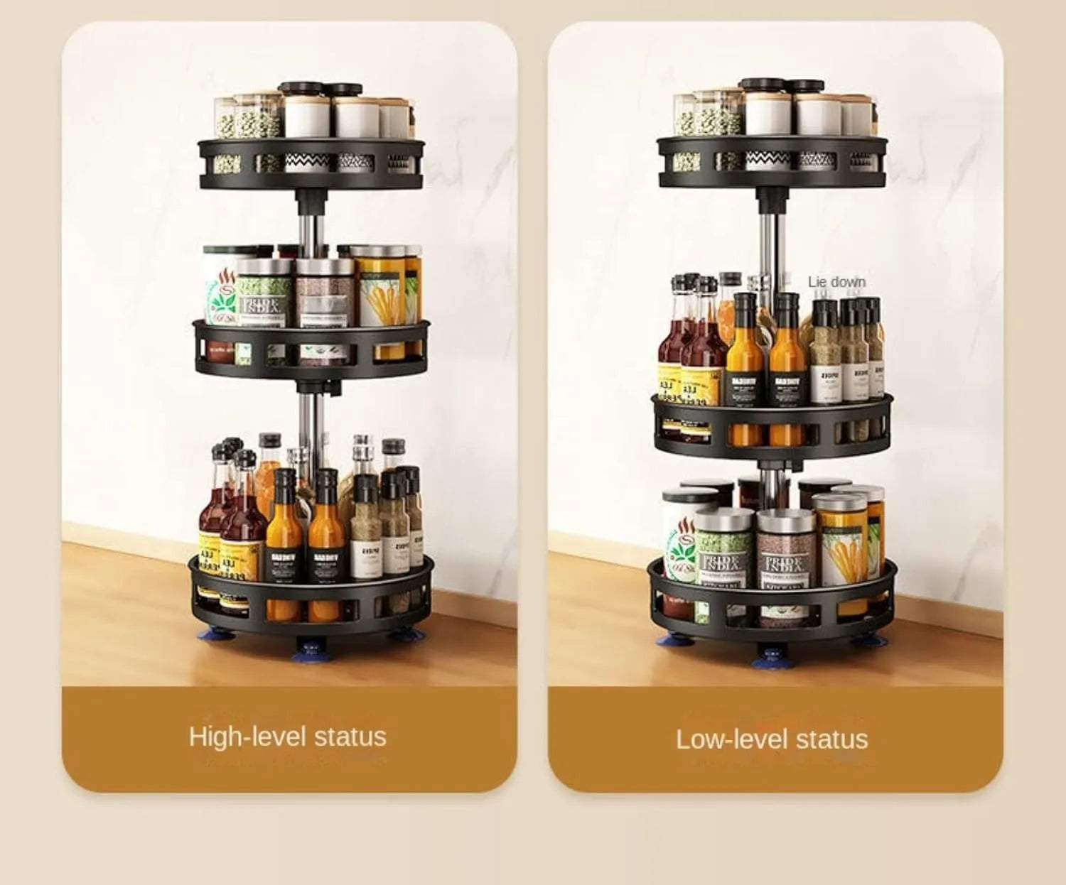 360-degree rotating spice rack organizer with multi-layer design for kitchen stor