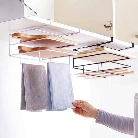 Double-layer wall-mounted cutting board rack with perforation-free design