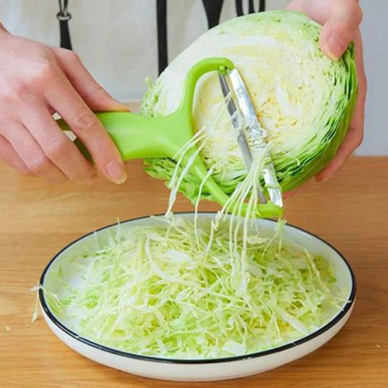 Durable cabbage grater and fruit peeler made from food-grade stainless steel