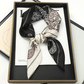 Luxury brand silk plaid square scarf for women, styled as a neck or hair tie