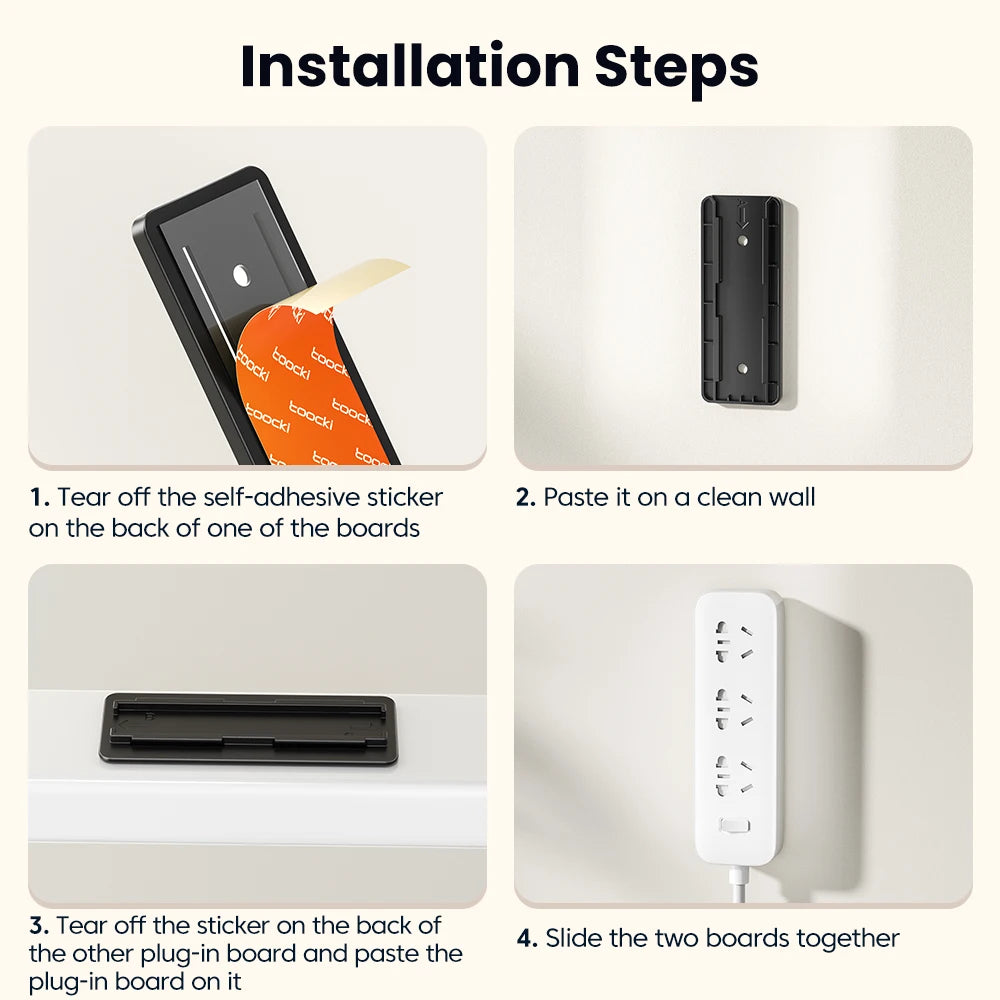 Toocki self-adhesive power socket strip fixator for wall-mounted plug holder
