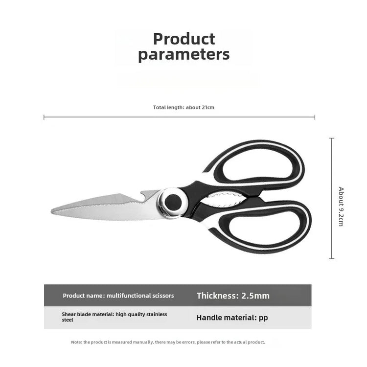 Heavy-duty stainless steel kitchen scissors with thickened blades for cutting chicken bones