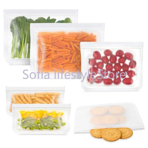 4-10Pcs/Set Stand Up Food Storage Bag Reusable Freezer Sandwich Ziplock Silicone PEVA Bag Kitchen Organizer Storage Fresh Bags