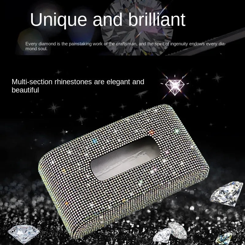 Luxury diamond tissue box holder with rhinestone embellishments for car and home decor