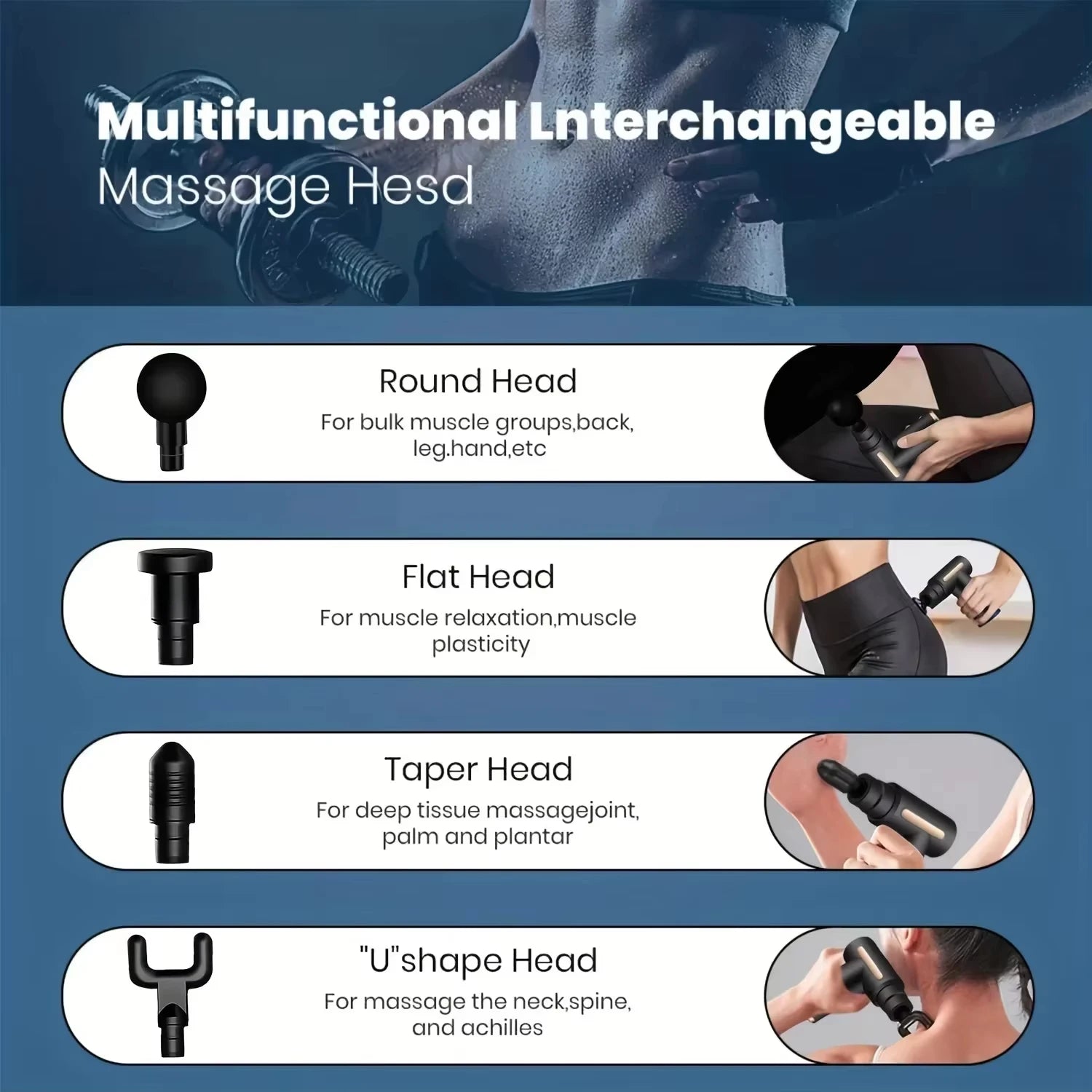 Fascial Massage Gun with 4 Replaceable Heads for Deep Tissue Percussive Therapy