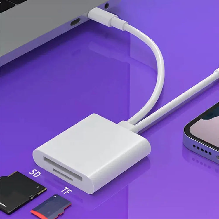 Type-C and Lightning SD/TF card reader for smart devices, laptops, and computers