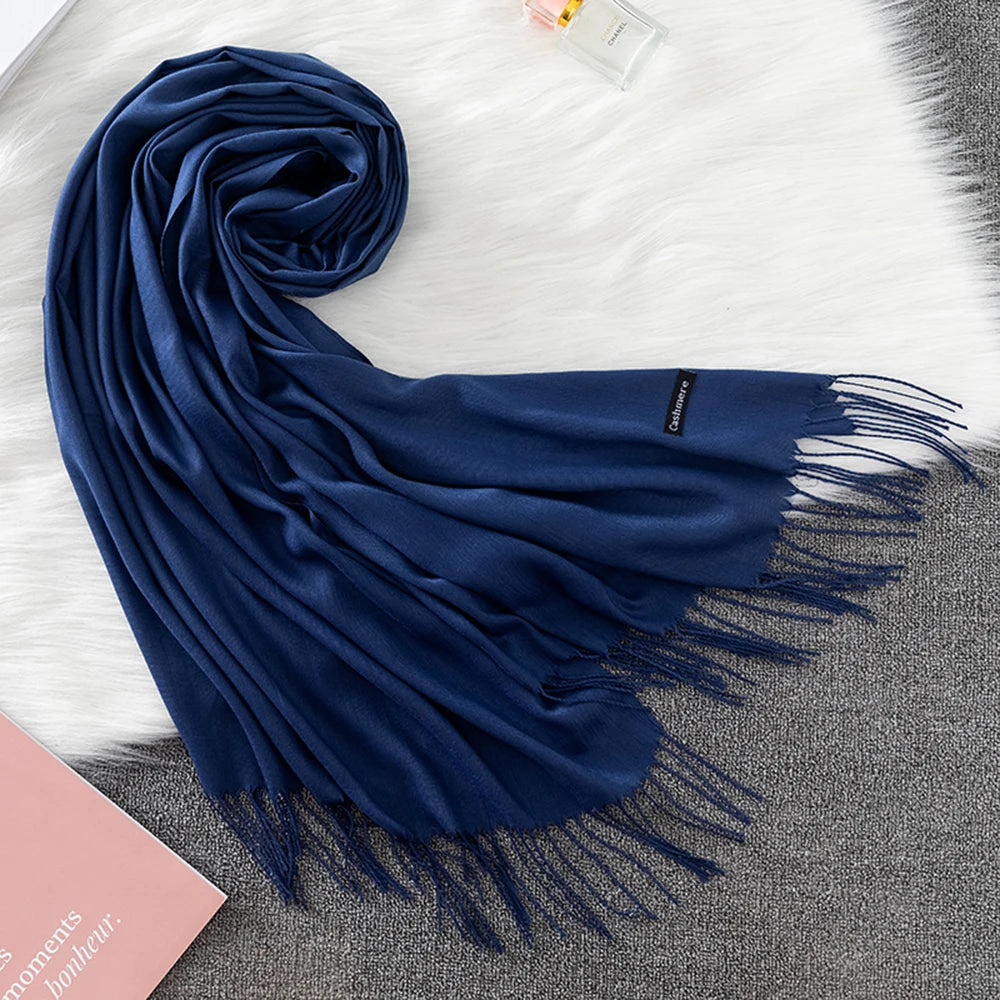 Soft long pashmina wrap used as hijab, headband, or stylish winter stole