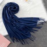 Soft long pashmina wrap used as hijab, headband, or stylish winter stole