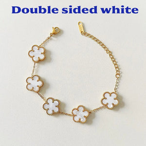 2024 New Luxury Bracelet Women Double-sided Flower Valentines Day Gift Couple Bracelets Stainless Steel Jewelry Clover Fashion