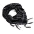 Arab shemagh scarf with traditional houndstooth pattern, styled as a face and neck wrap for sun protection