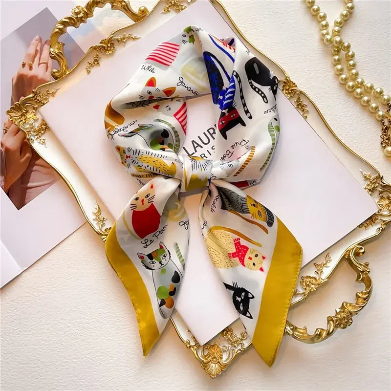 Elegant satin bandana scarf styled as a head wrap for women