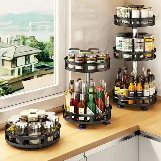 360-degree rotating spice rack organizer with multi-layer design for kitchen stor