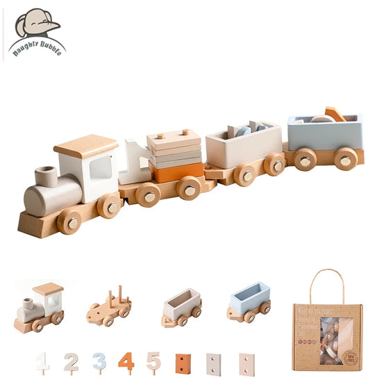 Wooden Train Birthday Toy  Montessori Toys Baby Educational Toys  Wooden Trolley  Baby Learning Toys  Number Of Wood Baby&