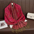 Soft and warm cashmere hijab with bohemian print, styled as a headscarf or wrap