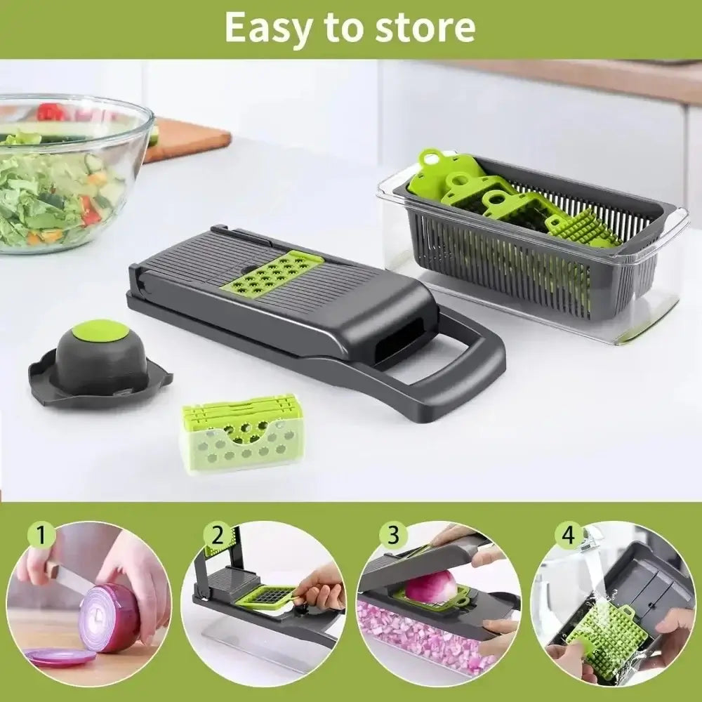 14-in-1 multifunctional vegetable chopper with ergonomic handle and stainless steel blades