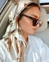 Luxury brand silk scarf for women, 90x90cm square, worn as a summer hijab or hair wrap