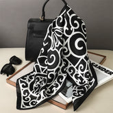 Luxury brand silk plaid square scarf for women, styled as a neck or hair tie
