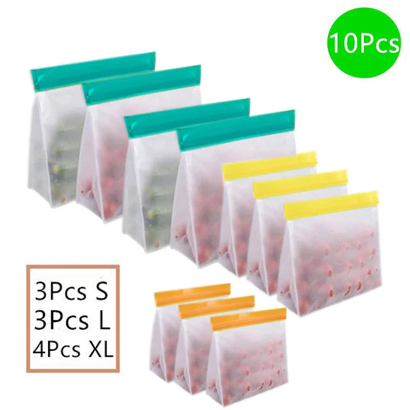 4-10Pcs/Set Stand Up Food Storage Bag Reusable Freezer Sandwich Ziplock Silicone PEVA Bag Kitchen Organizer Storage Fresh Bags