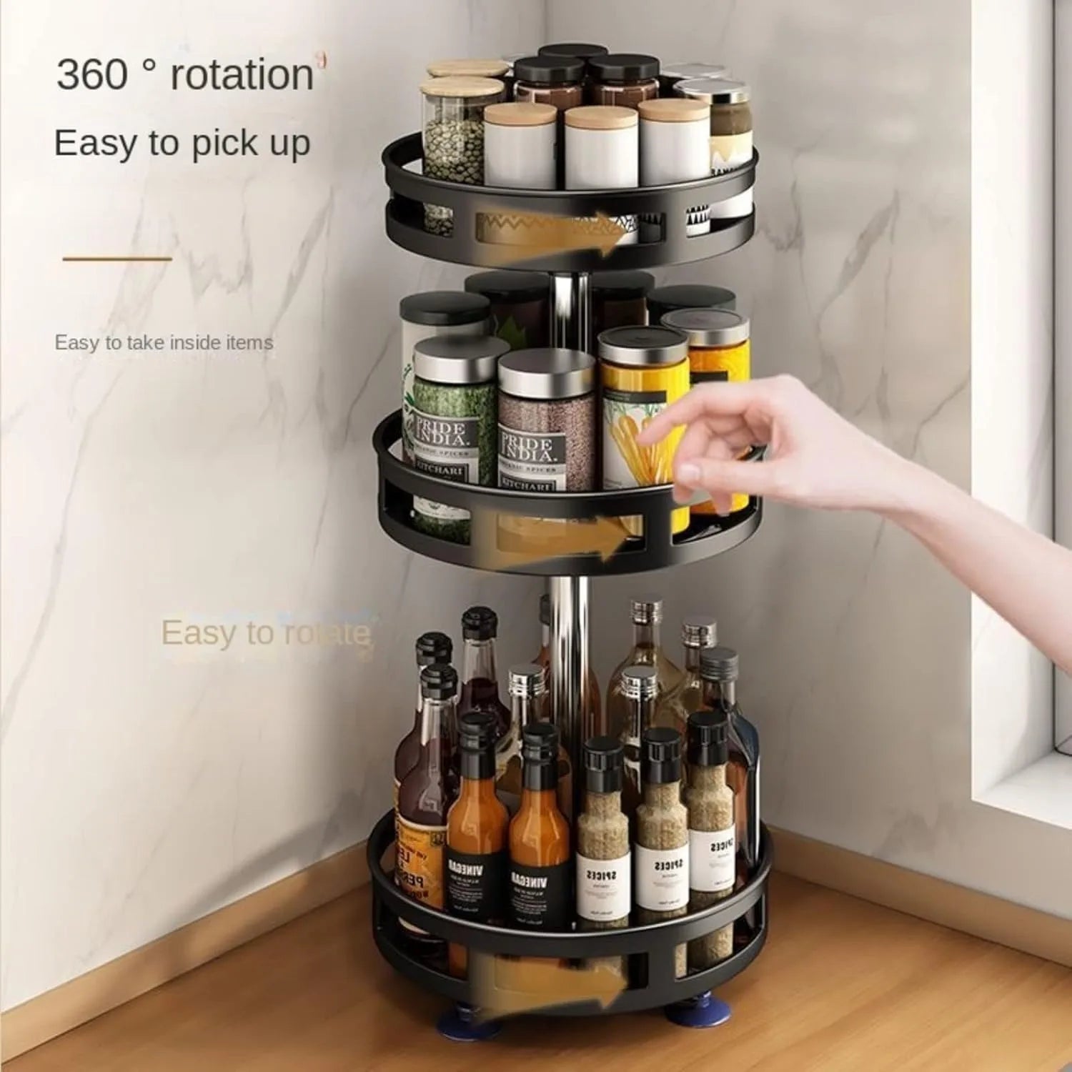 360-degree rotating spice rack organizer with multi-layer design for kitchen stor