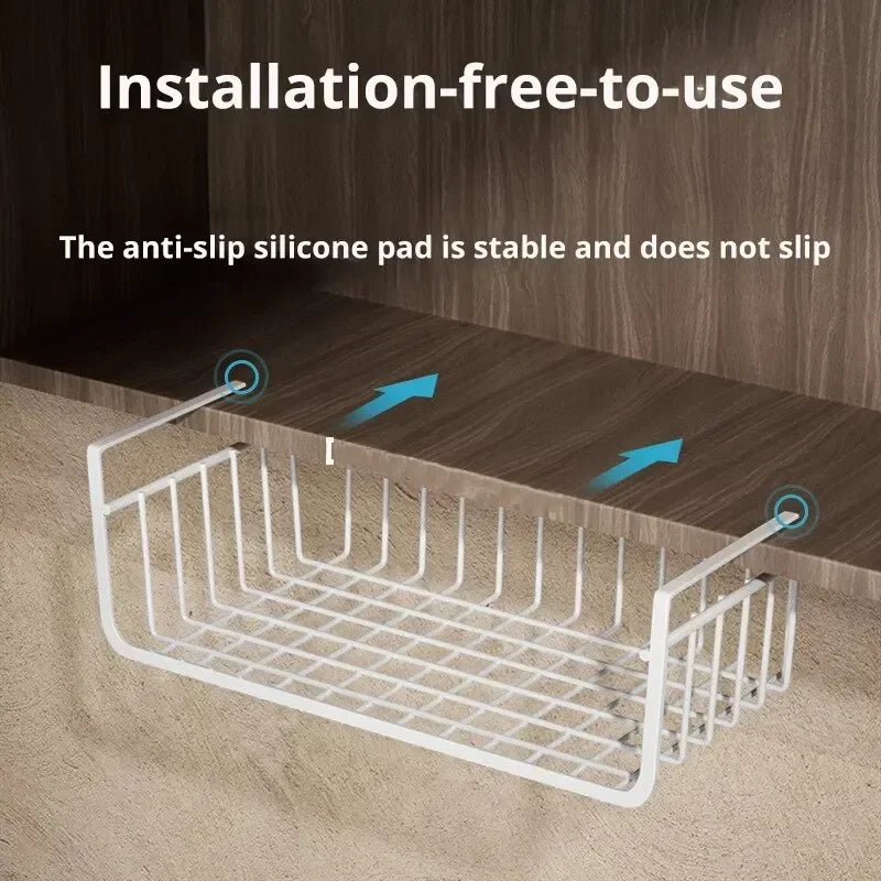 Large-capacity under-cabinet storage basket in white iron mesh