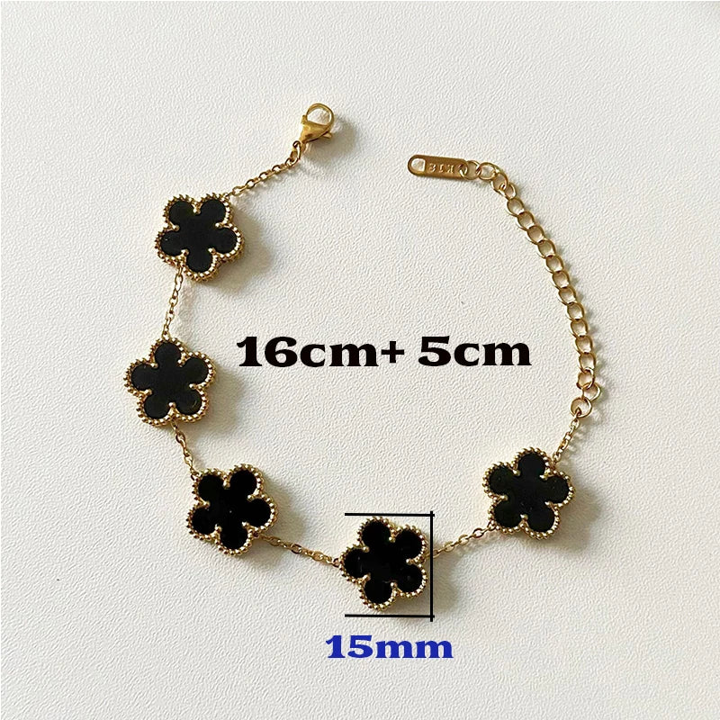 2024 New Luxury Bracelet Women Double-sided Flower Valentines Day Gift Couple Bracelets Stainless Steel Jewelry Clover Fashion