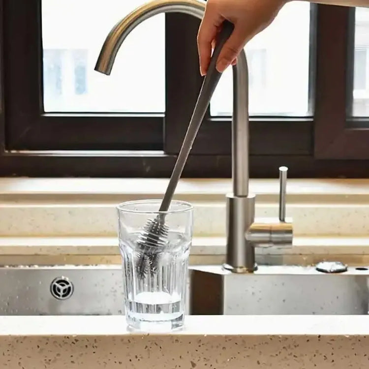 Flexible silicone cup brush with extended handle for deep cleaning glassware