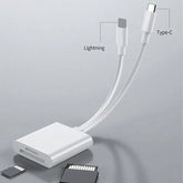Type-C and Lightning SD/TF card reader for smart devices, laptops, and computers
