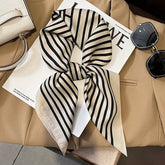 Luxury brand silk plaid square scarf for women, styled as a neck or hair tie